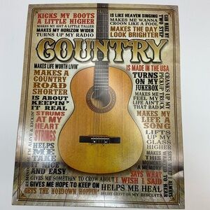 Country Music Themed Metal Wall Art 16”x 12.5” Guitar Western Americana Classic